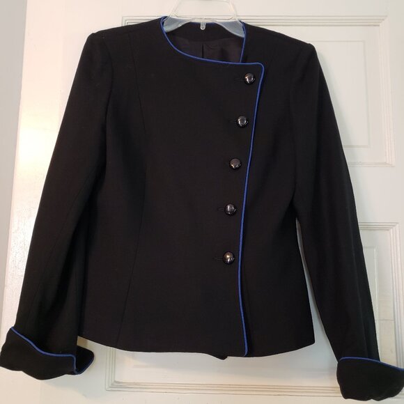 Norgail Vintage Wool Asymmetrical Collarless Black Blazer Jacket - Picture 1 of 12